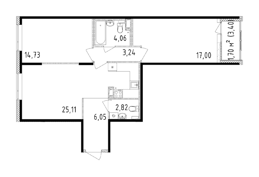 2-комнатная квартира 73.01 м², 14/14 эт., ЖК «Чёрная речка»